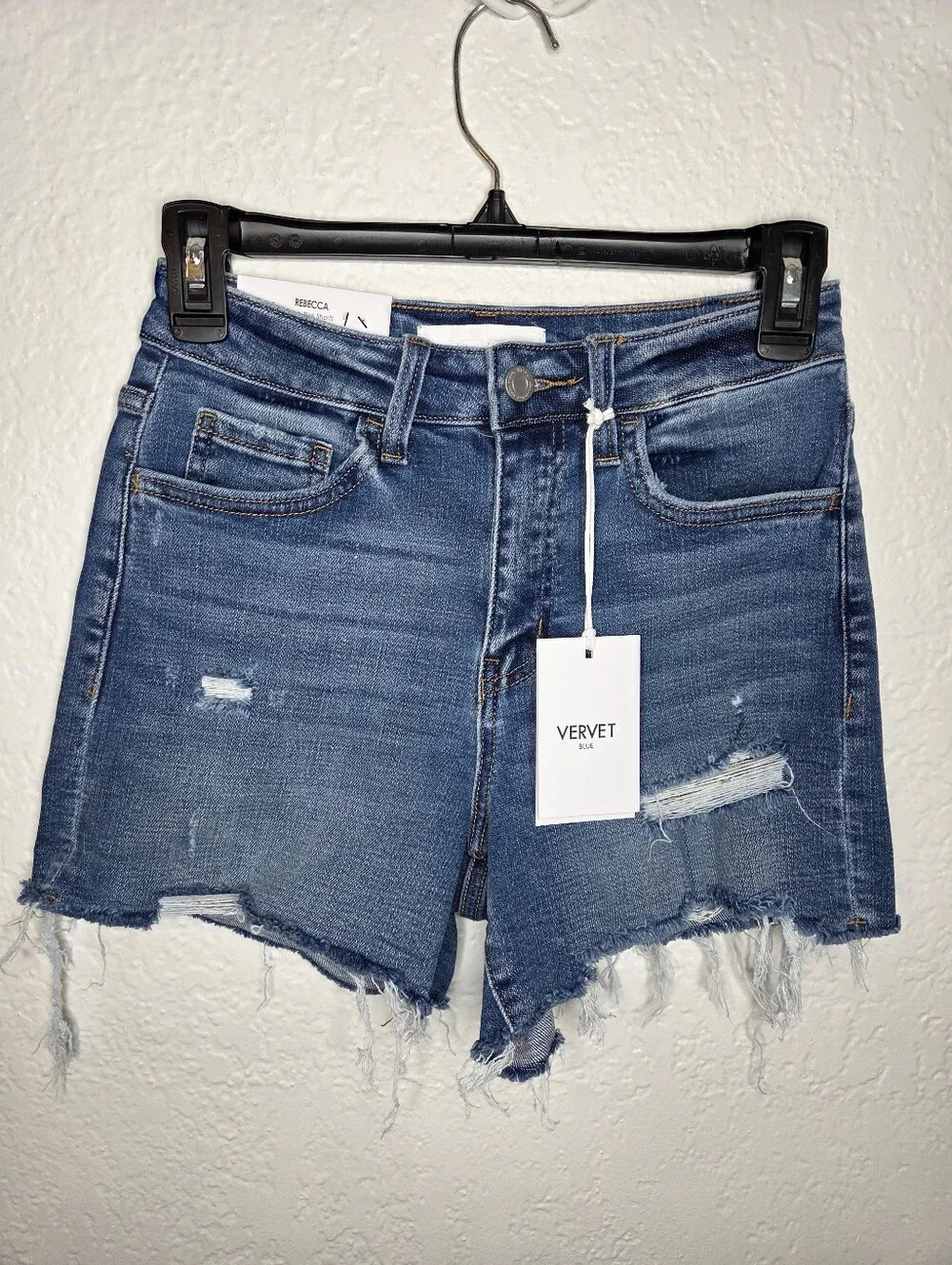 Vervet by Flying Monkey Rebecca High Rise Distressed Stretch Denim Shorts Sz XS